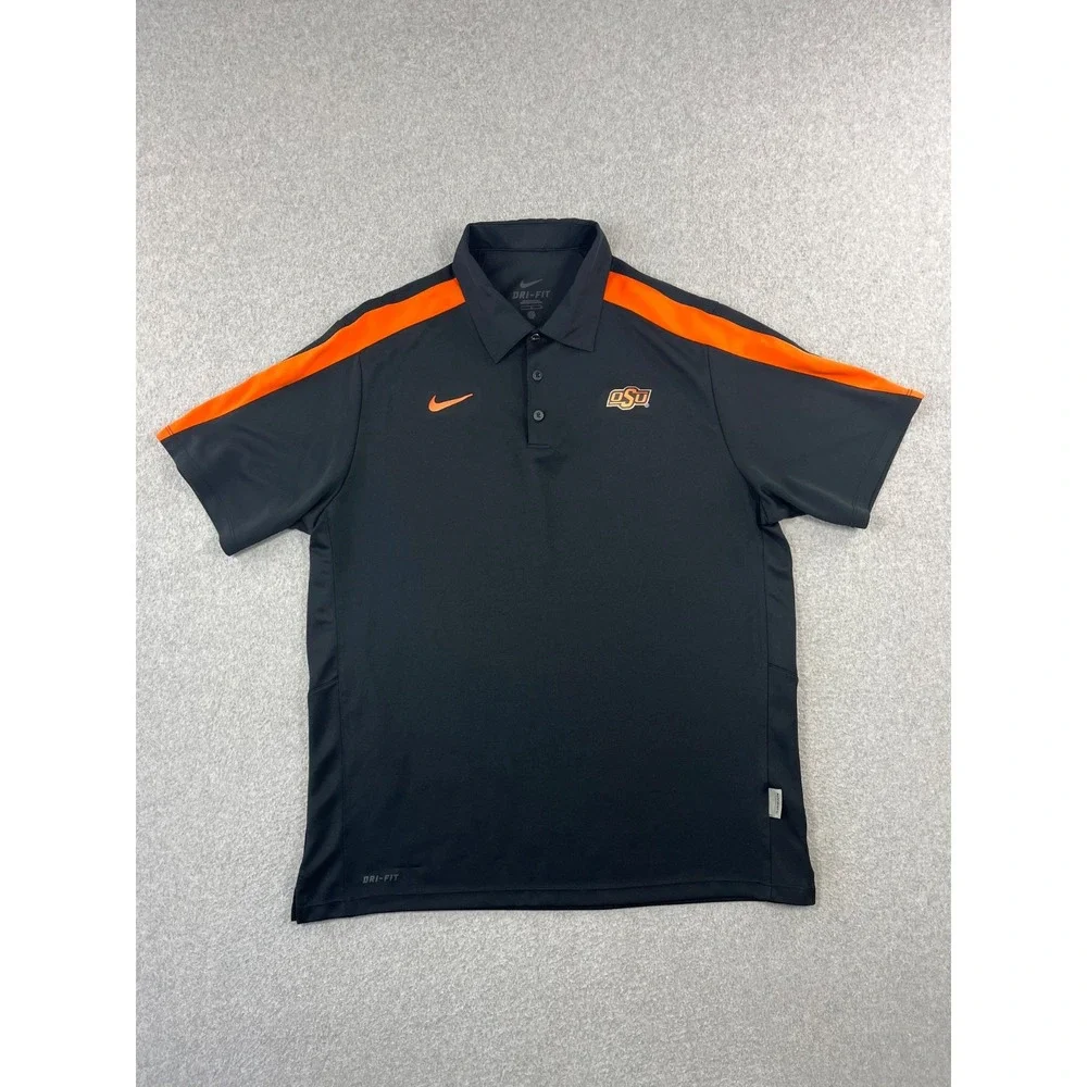 Oklahoma State University Polo Shirt Mens L Black Nike Dri Fit OSU Cowboys